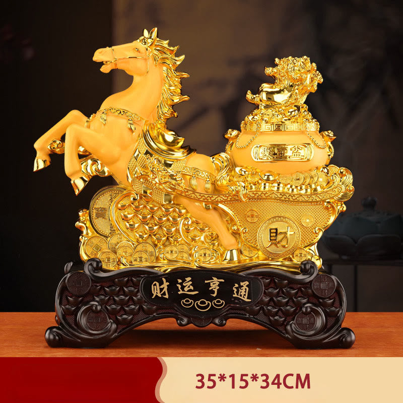 "Good Fortune" Year of the Horse Treasure Bowl Ingots Wealth Resin Home Decoration