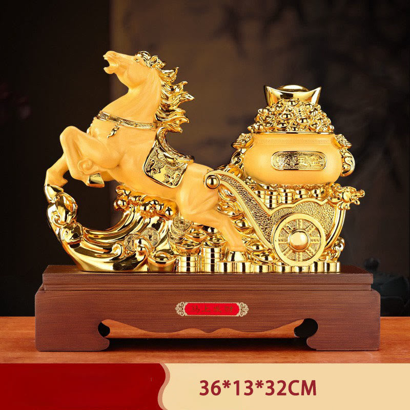 "Good Fortune" Year of the Horse Treasure Bowl Ingots Wealth Resin Home Decoration