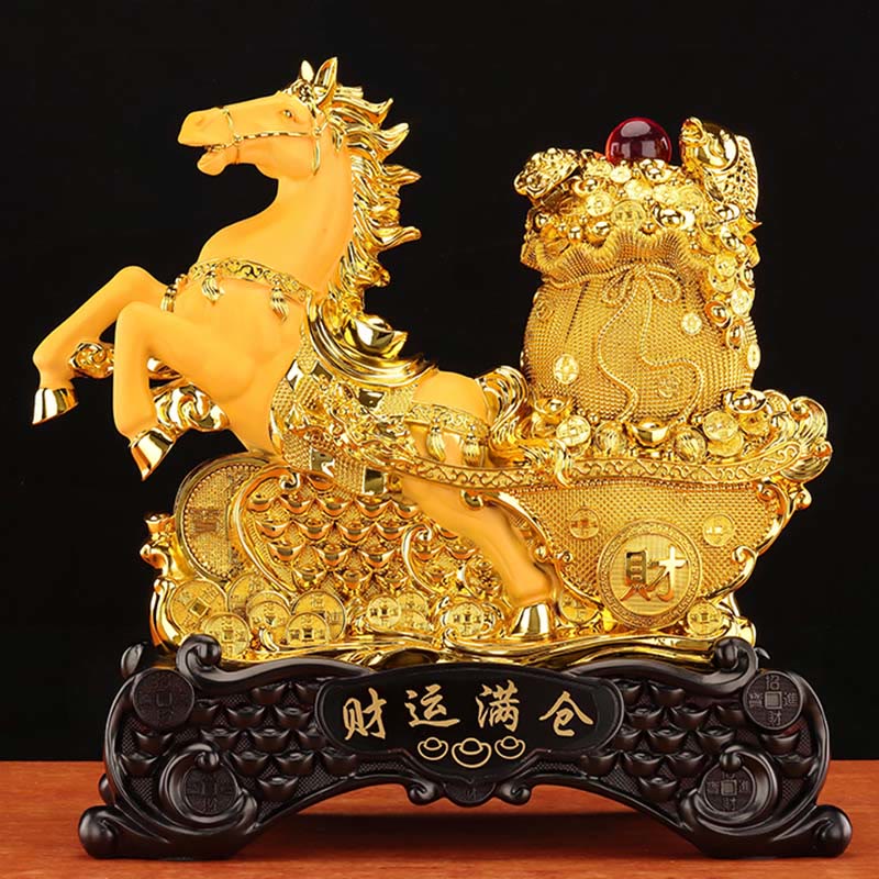 "Good Fortune" Year of the Horse Treasure Bowl Ingots Wealth Resin Home Decoration