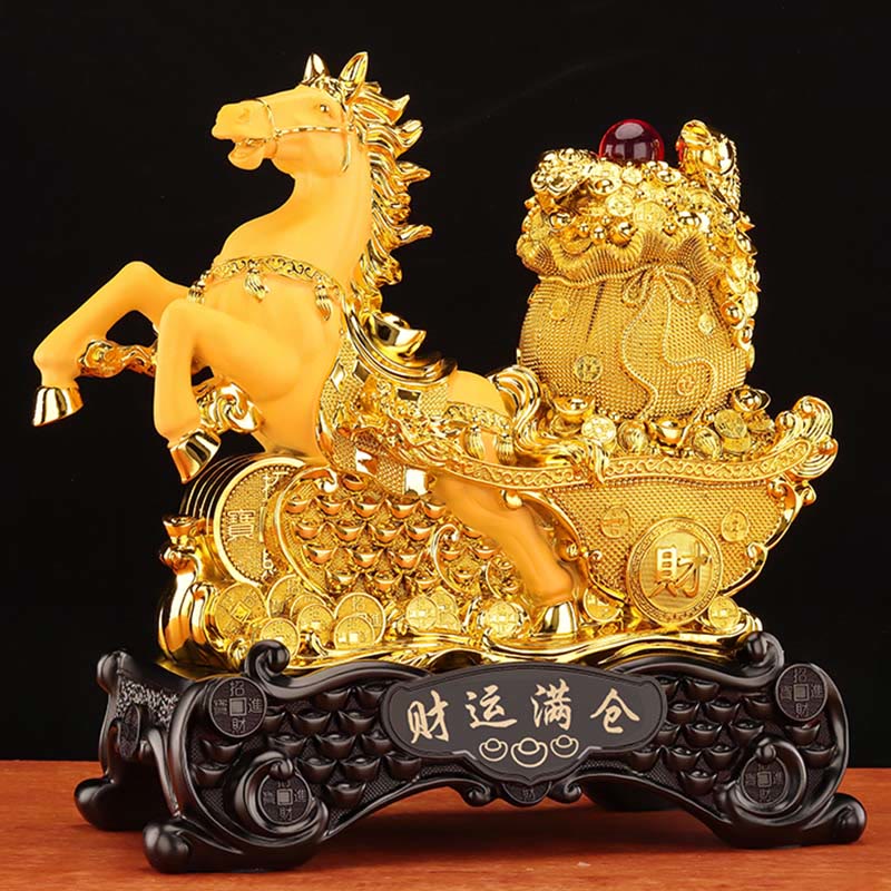 "Good Fortune" Year of the Horse Treasure Bowl Ingots Wealth Resin Home Decoration