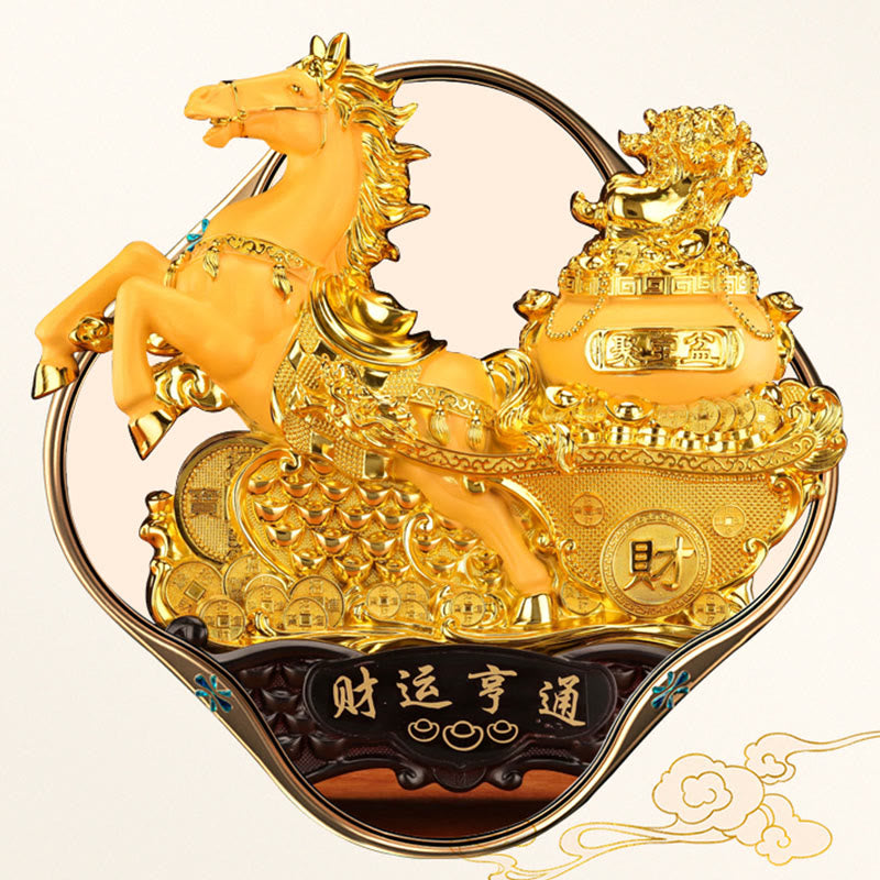 "Good Fortune" Year of the Horse Treasure Bowl Ingots Wealth Resin Home Decoration