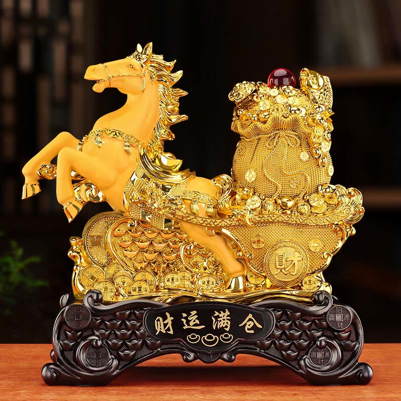 "Good Fortune" Year of the Horse Treasure Bowl Ingots Wealth Resin Home Decoration