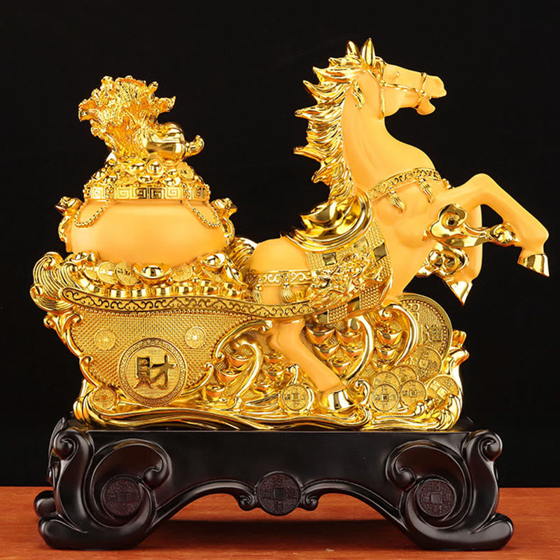 "Good Fortune" Year of the Horse Treasure Bowl Ingots Wealth Resin Home Decoration