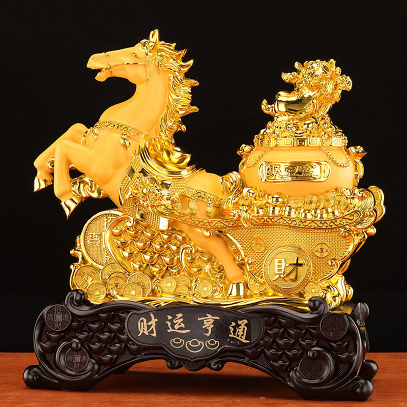 "Good Fortune" Year of the Horse Treasure Bowl Ingots Wealth Resin Home Decoration