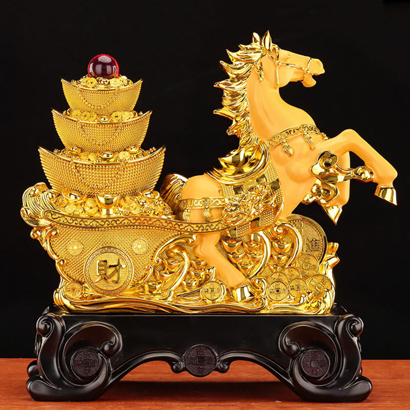 "Good Fortune" Year of the Horse Treasure Bowl Ingots Wealth Resin Home Decoration