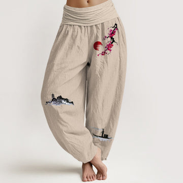 Pure Cotton Landscape Print Elastic Waist Meditation Harem Pants