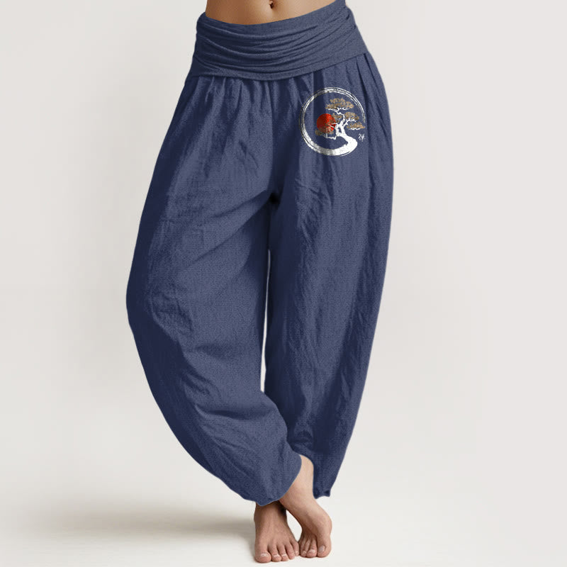 Pure Cotton Elastic Waist Zen Motif Meditation Harem Pants