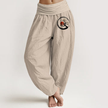 Pure Cotton Elastic Waist Zen Motif Meditation Harem Pants