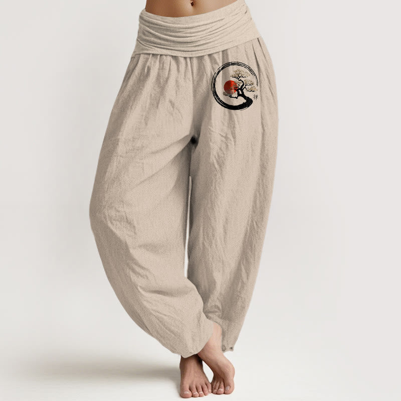 Pure Cotton Elastic Waist Zen Motif Meditation Harem Pants