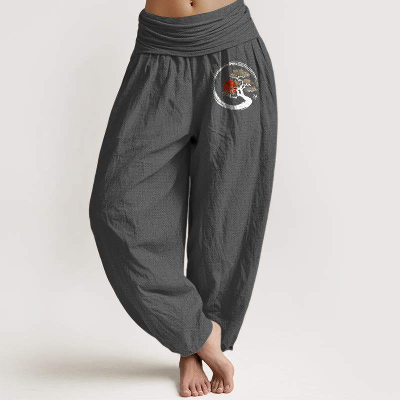 Pure Cotton Elastic Waist Zen Motif Meditation Harem Pants