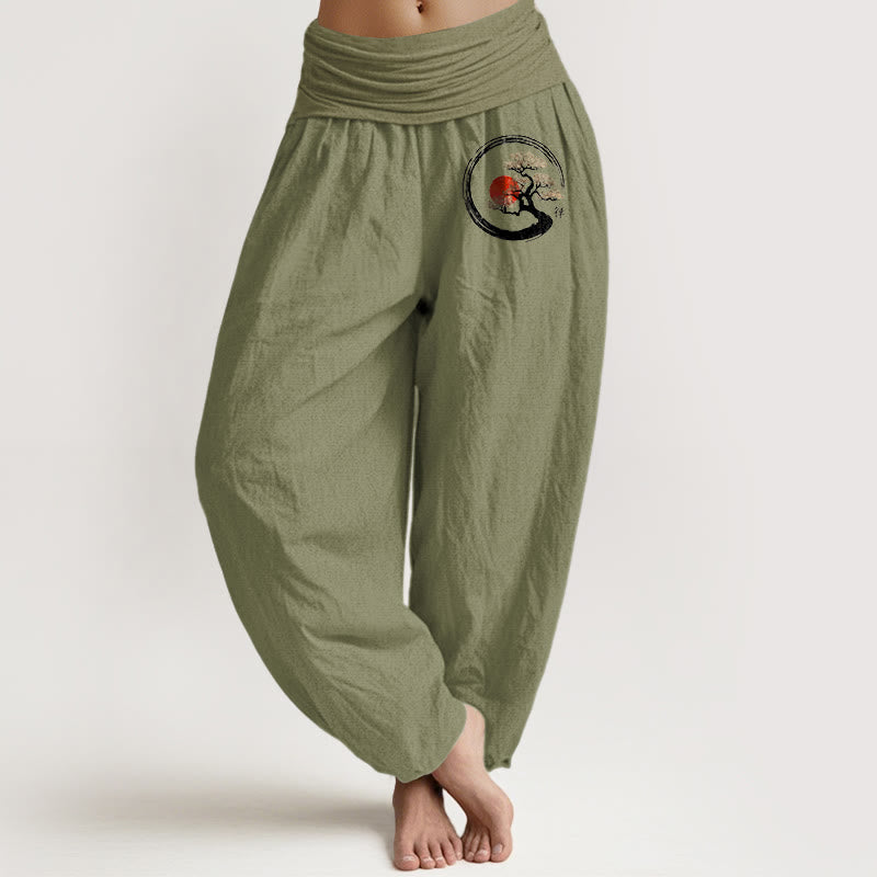 Pure Cotton Elastic Waist Zen Motif Meditation Harem Pants