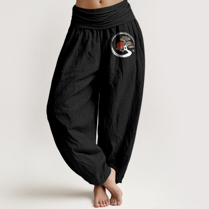 Pure Cotton Elastic Waist Zen Motif Meditation Harem Pants