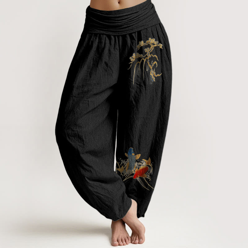 Pure Cotton Koi Pine Print Mindful Harem Pants