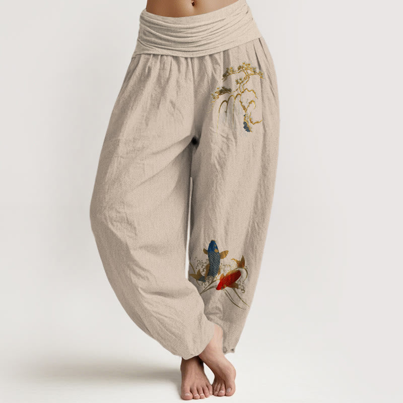 Pure Cotton Koi Pine Print Mindful Harem Pants