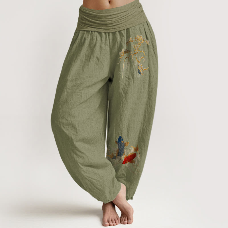 Pure Cotton Koi Pine Print Mindful Harem Pants