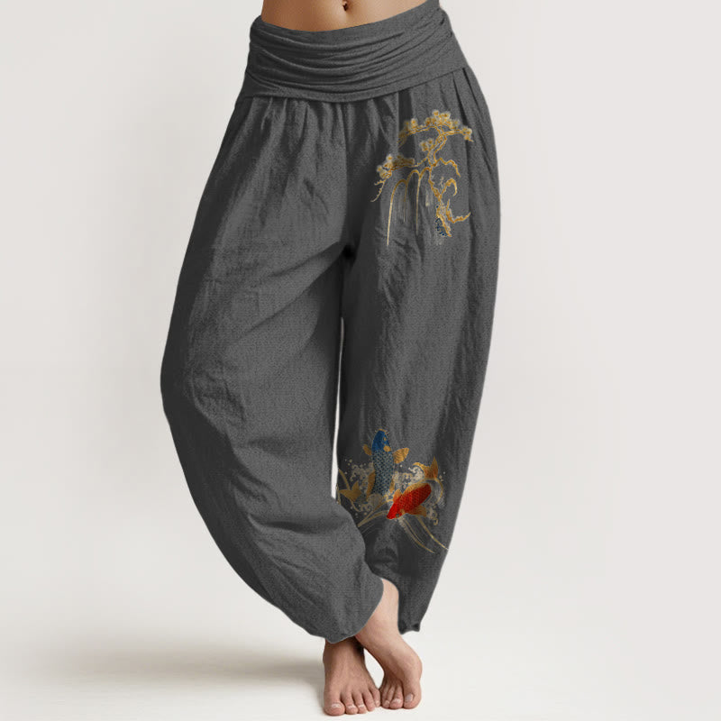 Pure Cotton Koi Pine Print Mindful Harem Pants