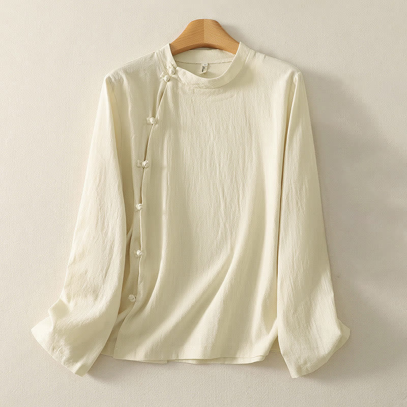 Cotton Asymmetrical Frog-Button Mindful Meditation Shirt