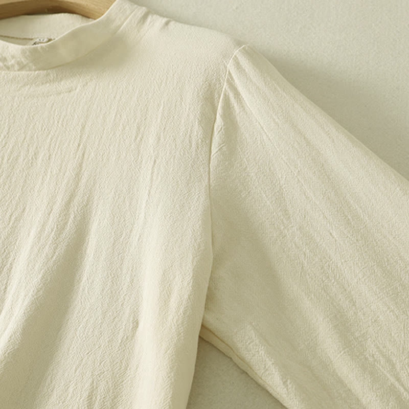 Cotton Asymmetrical Frog-Button Mindful Meditation Shirt