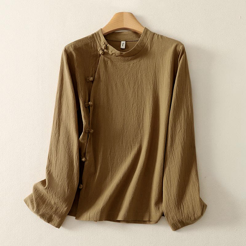 Cotton Asymmetrical Frog-Button Mindful Meditation Shirt