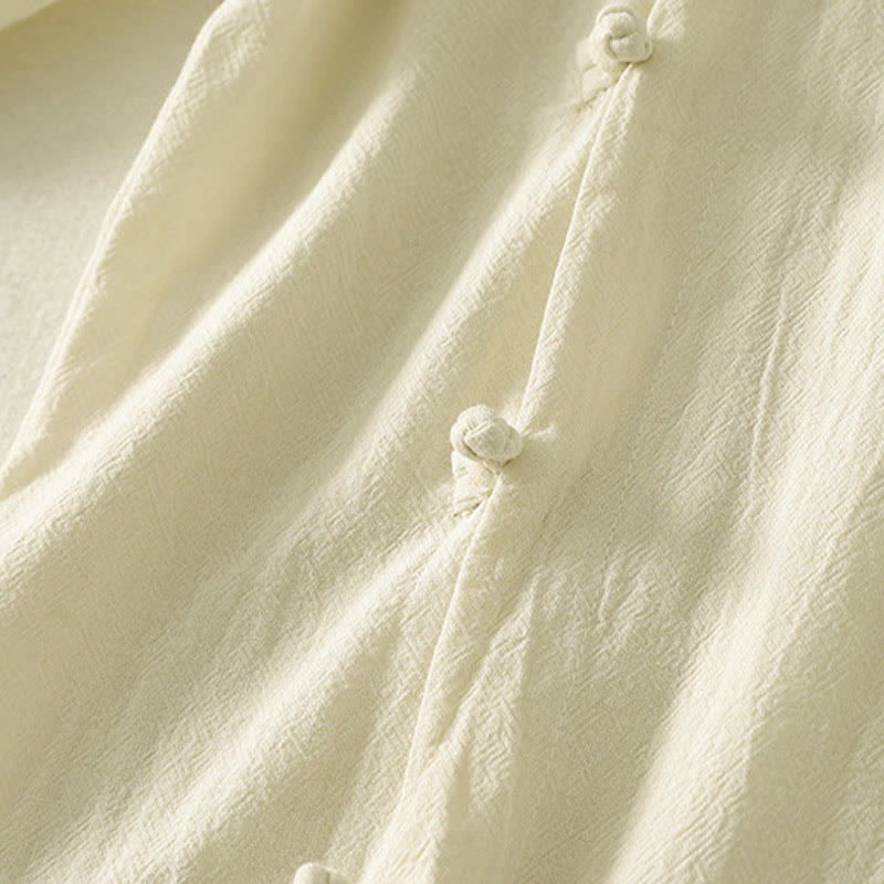 Cotton Asymmetrical Frog-Button Mindful Meditation Shirt