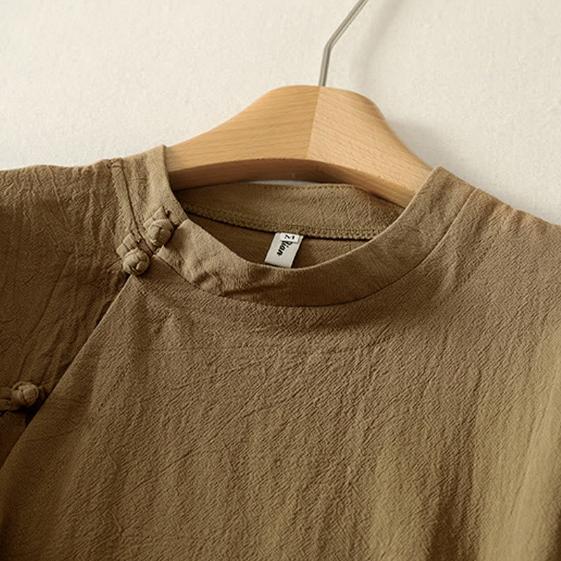 Cotton Asymmetrical Frog-Button Mindful Meditation Shirt