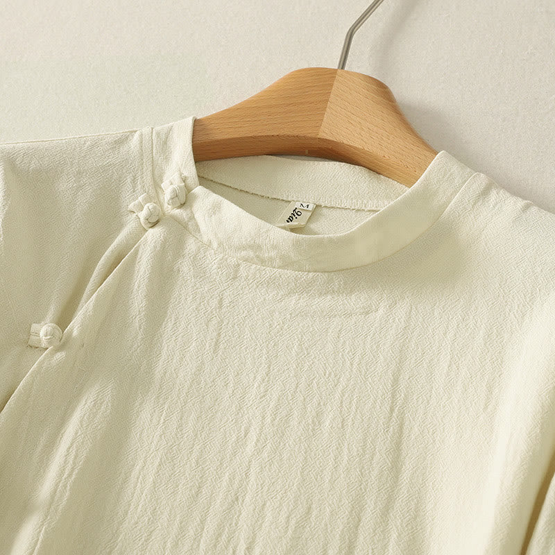 Cotton Asymmetrical Frog-Button Mindful Meditation Shirt