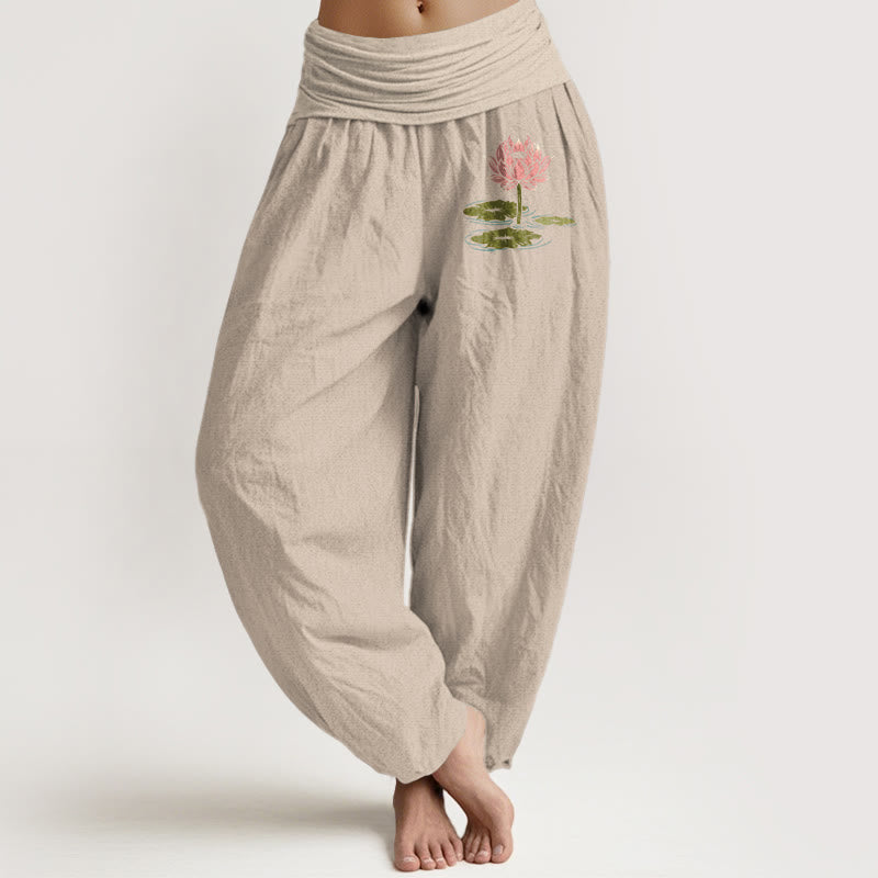 Pure Cotton Lotus Pattern Harem Pants for Mindful Movement