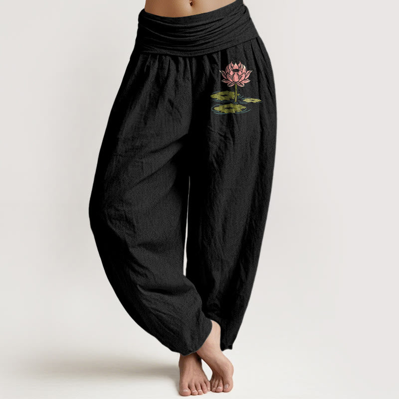 Pure Cotton Lotus Pattern Harem Pants for Mindful Movement