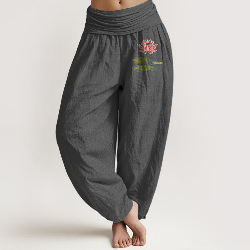 Pure Cotton Lotus Pattern Harem Pants for Mindful Movement
