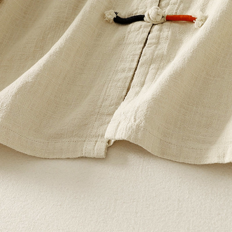 Cotton Linen Stand Collar Frog Button Meditation Shirt