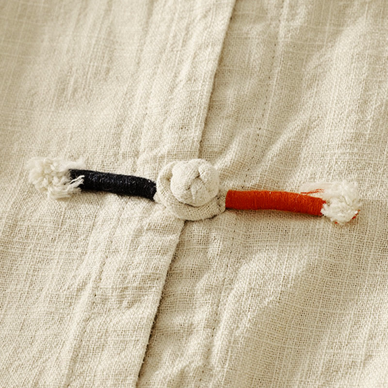 Cotton Linen Stand Collar Frog Button Meditation Shirt