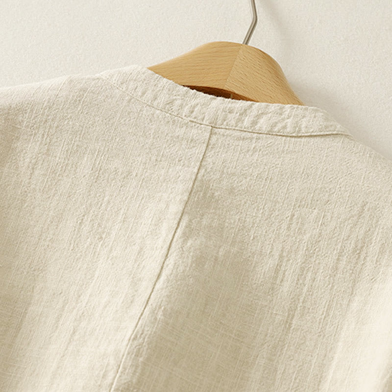Cotton Linen Stand Collar Frog Button Meditation Shirt