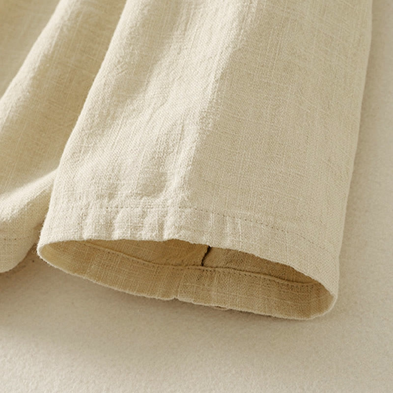 Cotton Linen Stand Collar Frog Button Meditation Shirt
