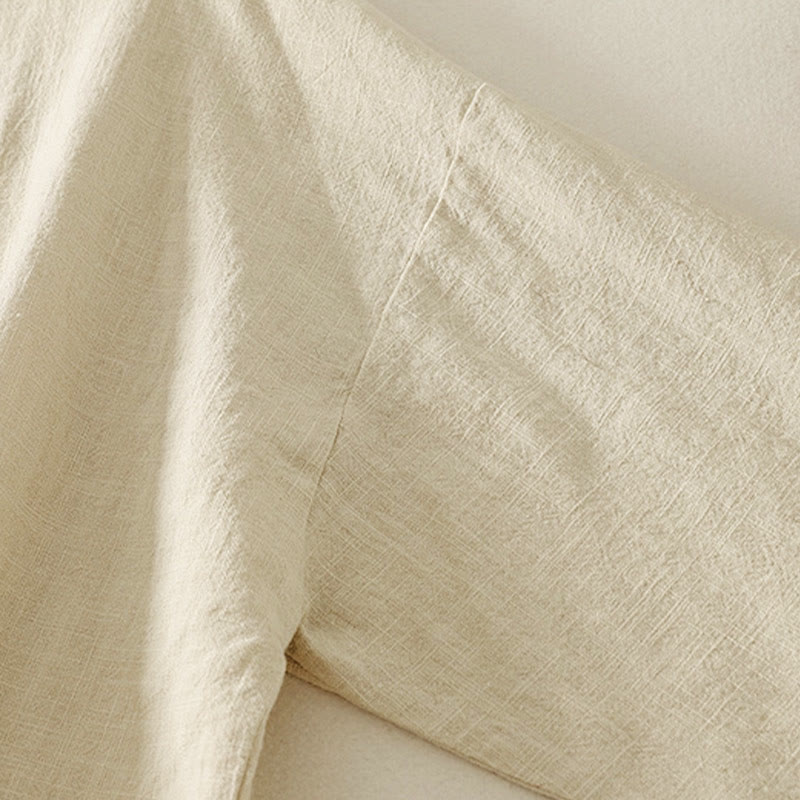 Cotton Linen Stand Collar Frog Button Meditation Shirt
