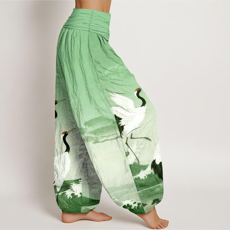 Tactile Cotton Crane Print Mindful Movement Harem Pants