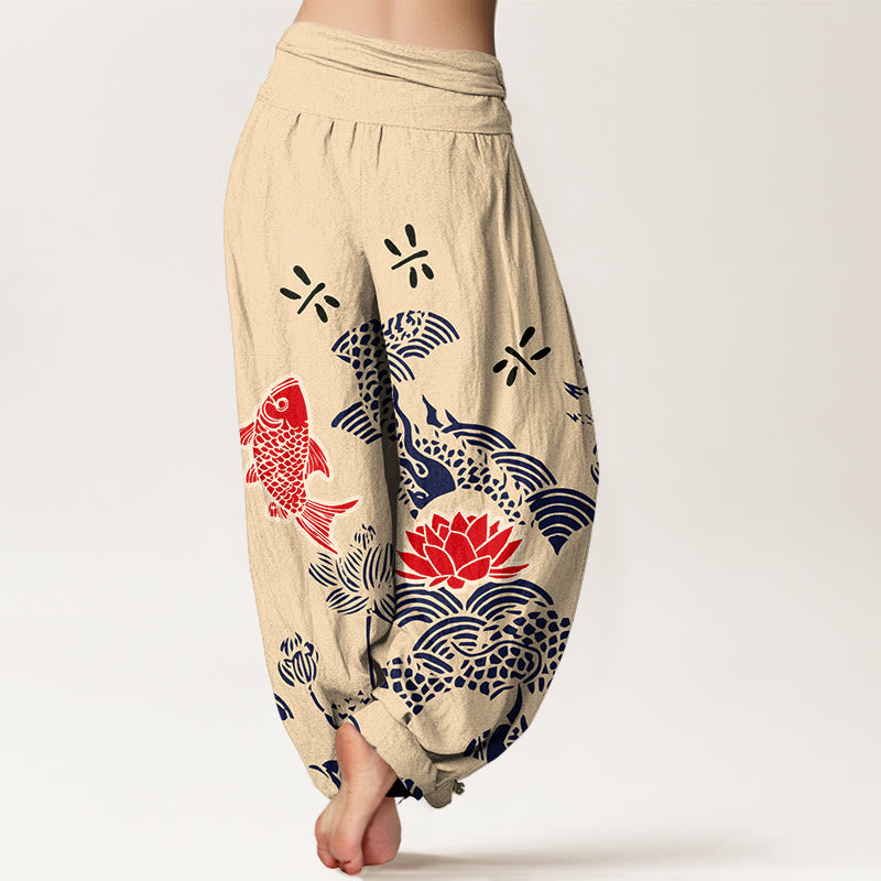Pure Cotton Lotus Print Mindful Movement Women's Harem Pants