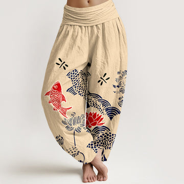 Pure Cotton Lotus Print Mindful Movement Women's Harem Pants