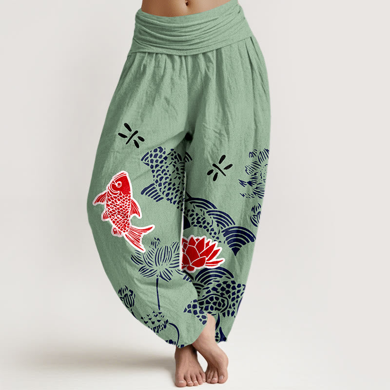 Pure Cotton Lotus Print Mindful Movement Women's Harem Pants