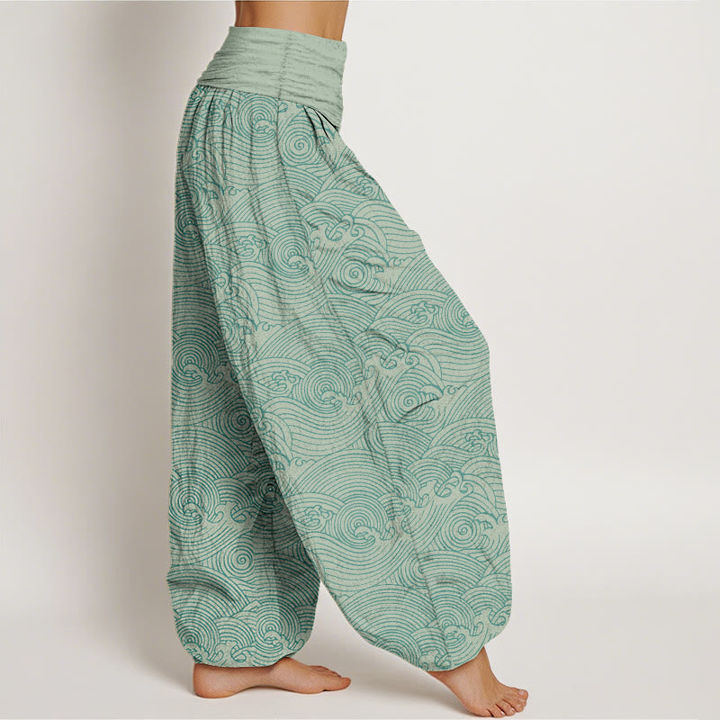 Tactile Cotton Wave Pattern Mindful Movement Harem Pants