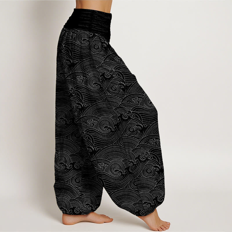 Tactile Cotton Wave Pattern Mindful Movement Harem Pants
