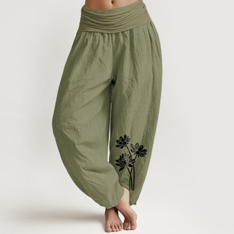 Tactile Cotton Lotus Print Meditation Harem Pants