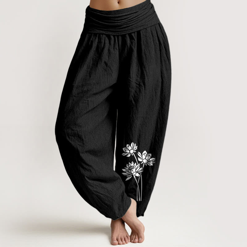 Tactile Cotton Lotus Print Meditation Harem Pants
