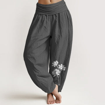Tactile Cotton Lotus Print Meditation Harem Pants