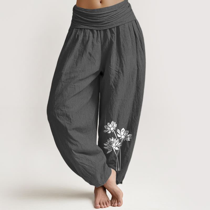 Tactile Cotton Lotus Print Meditation Harem Pants