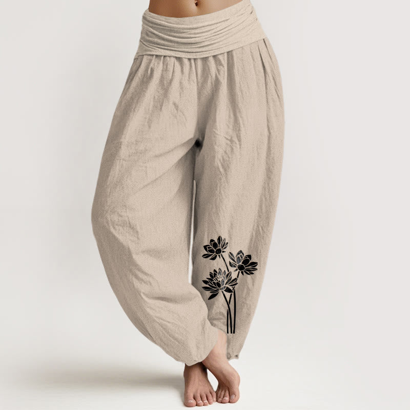 Tactile Cotton Lotus Print Meditation Harem Pants