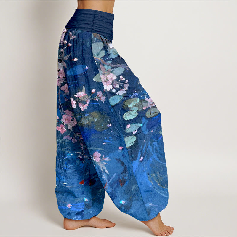 Tactile Cotton Nature Print Elastic Waist Meditation Harem Pants