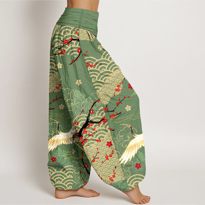 Breathable Cotton Crane Print Meditation Harem Pants