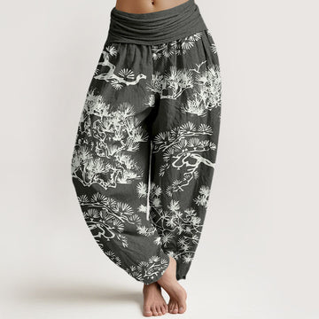 Pure Cotton Pleated Waist Botanical Print Meditation Harem Pants
