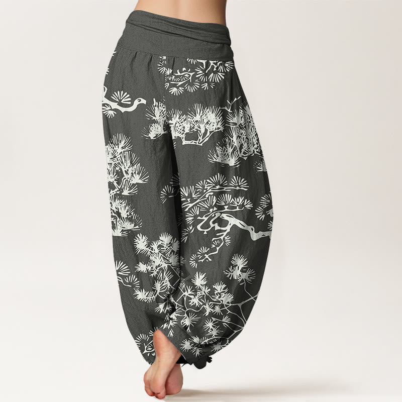 Pure Cotton Pleated Waist Botanical Print Meditation Harem Pants