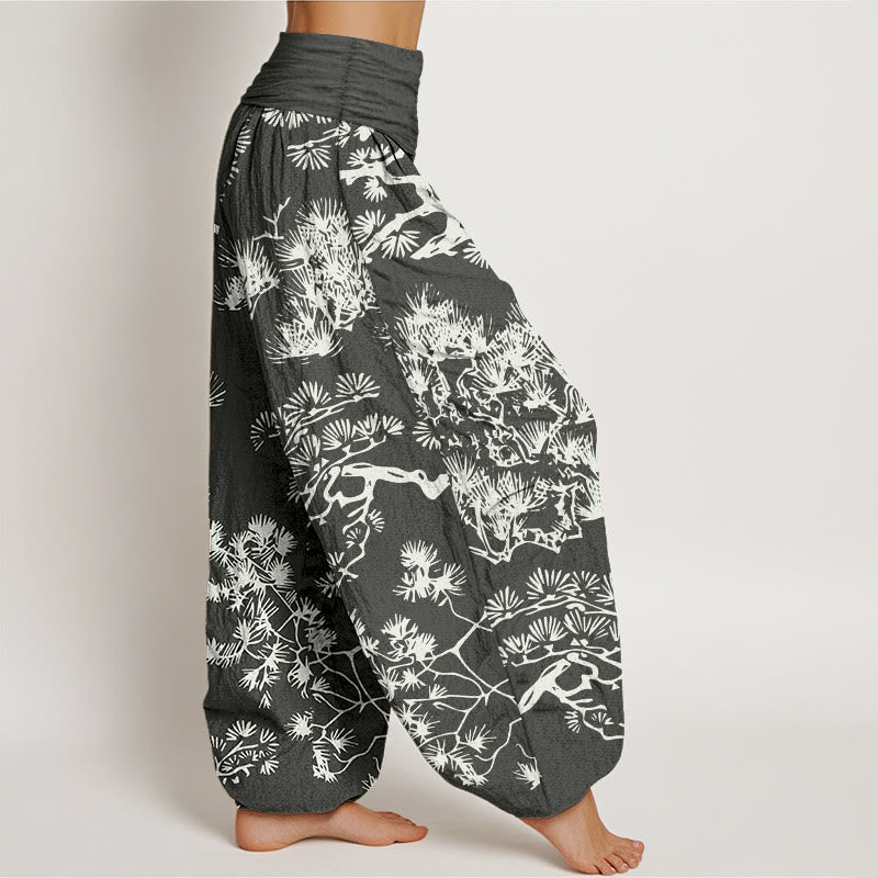 Pure Cotton Pleated Waist Botanical Print Meditation Harem Pants